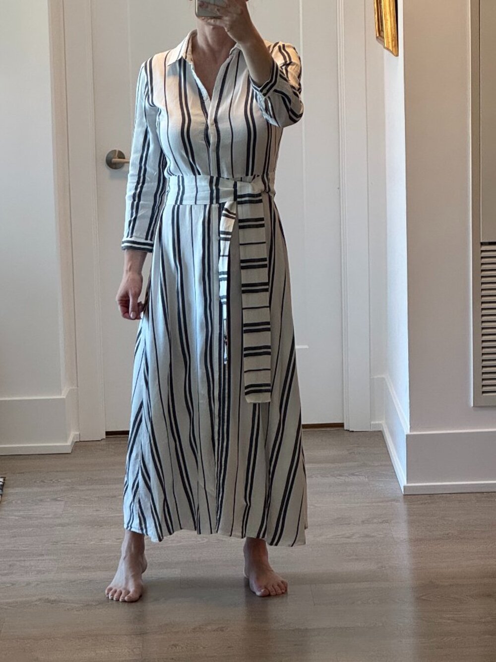 Zara Linen Maxi Summer Dress | Black & White Stripe | Small